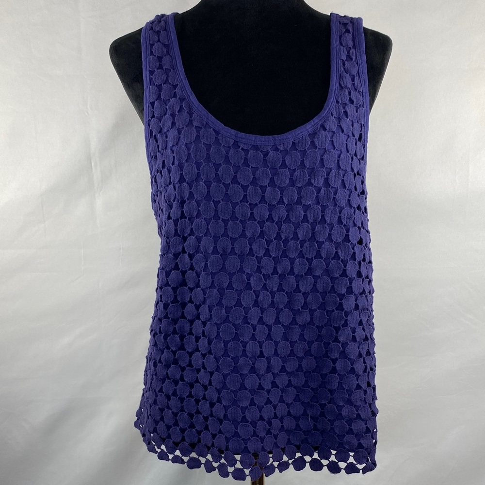 J. Crew Cotton Polka Dot Crochet Overlay Navy Blue Tank Top Size XXL